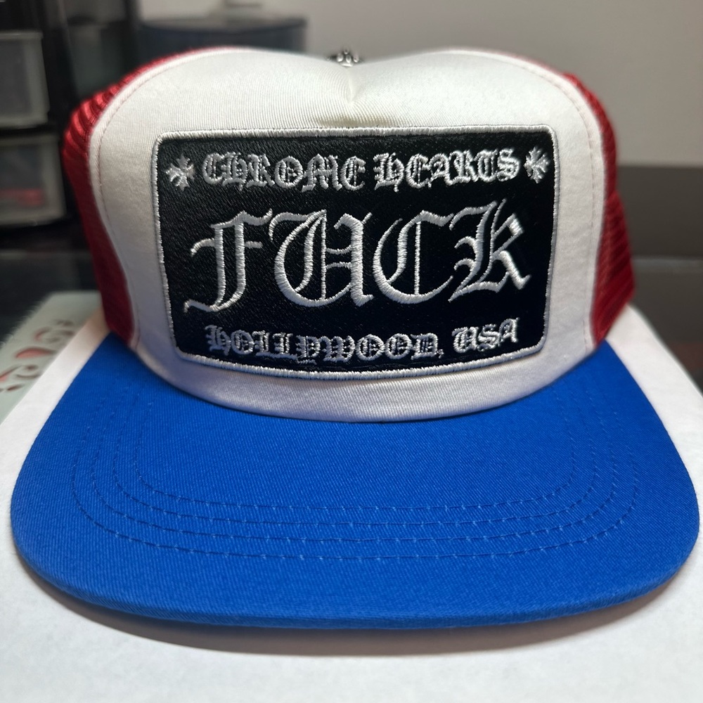 Chrome Hearts Red / Blue Hollywood Trucker Hat